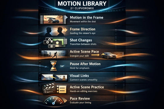 Motion library by Clipvoromix with various motion techniques on a dark background