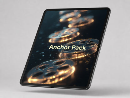 Product packaging with 'Anchor Pack' text and film reel design on a gray background