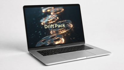 Laptop displaying 'Drift Pack' on a white background