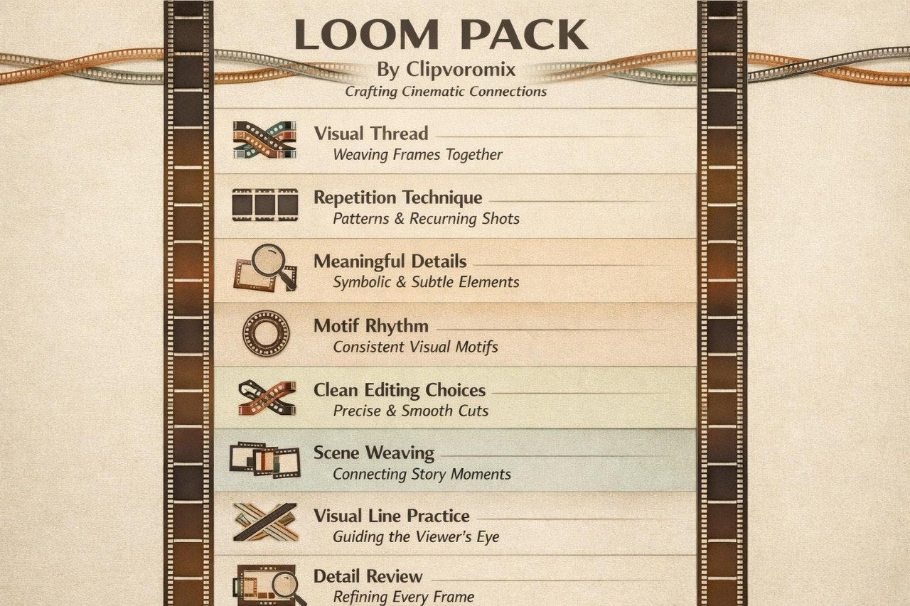 Loom Pack by Clipvoromix with film reel design on a beige background