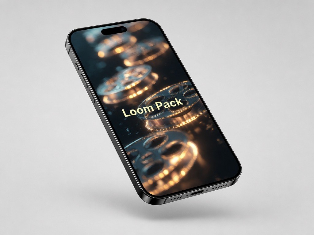 Phone with 'Loom Pack' on screen against a gray background