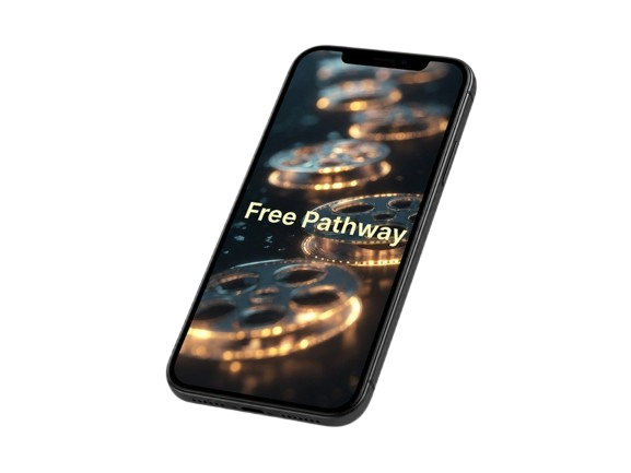 Phone with 'Free Pathway' app interface on a white background