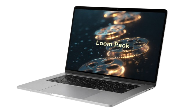 Laptop with 'Loom Pack' on the screen on a white background