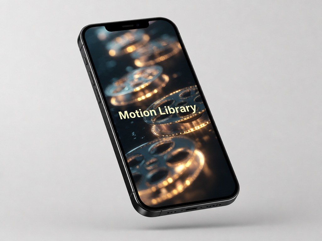 Phone displaying 'Motion Library' on a gray background