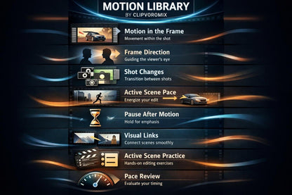 Motion library by Clipvoromix with various motion techniques on a dark background